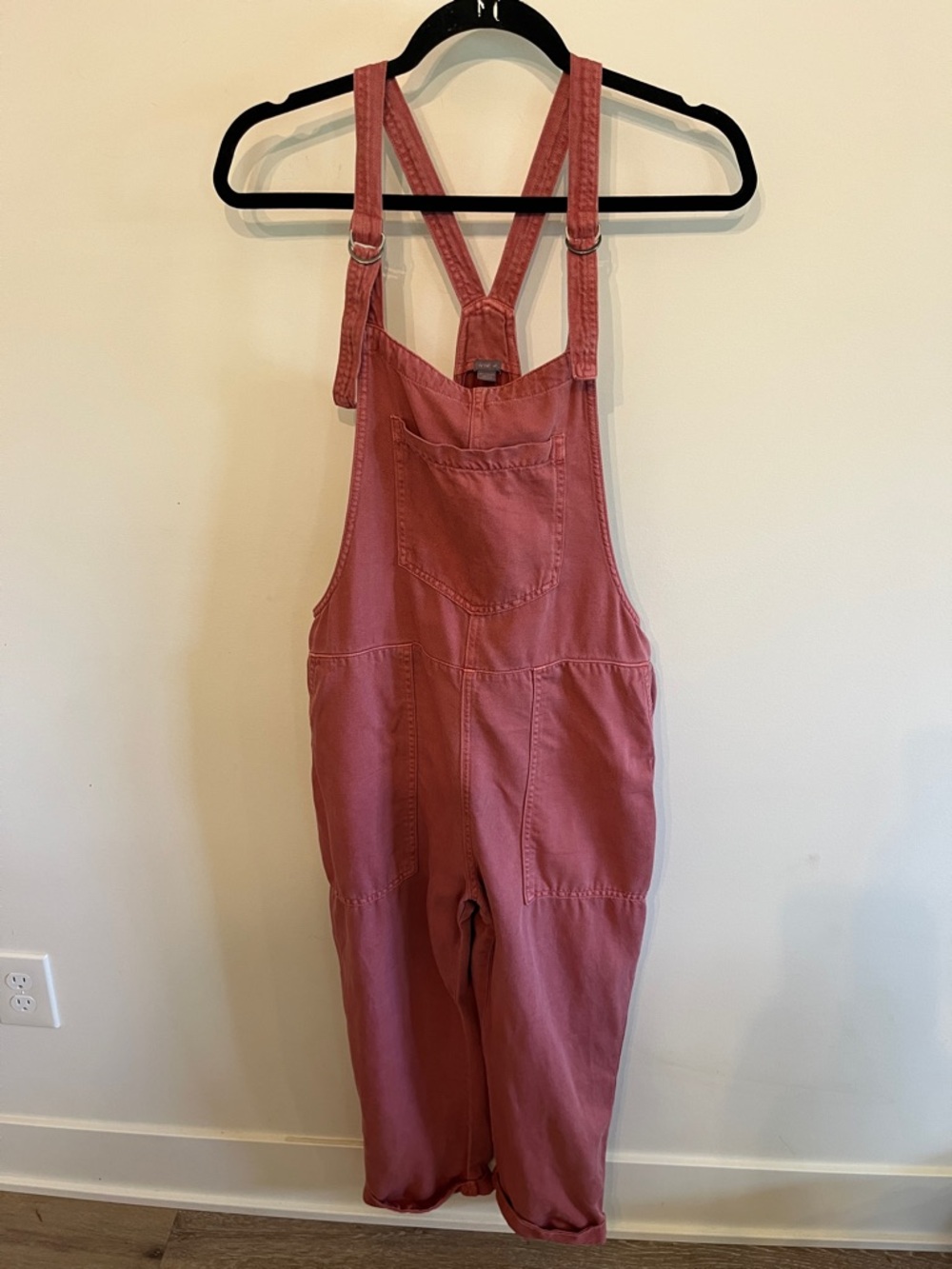 aerie Dusty Rose Denim Overalls with Cross-Back Straps